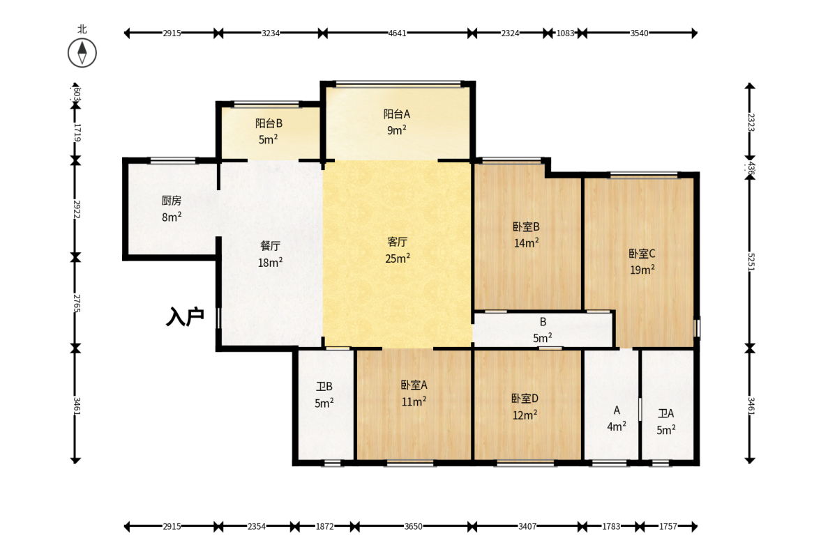 保利城（中航城国际社区、郡原美村）  4室2厅2卫    155.0万户型图