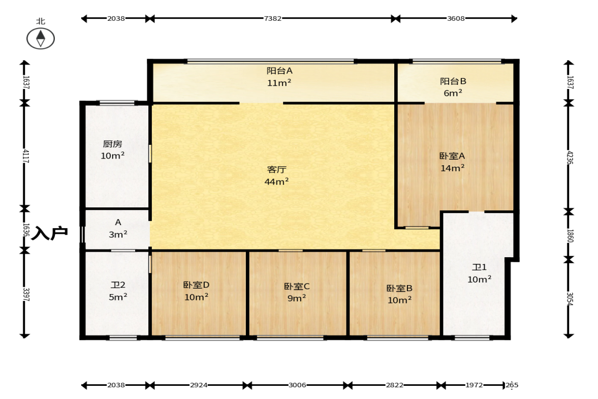 轨道万科悦府  4室2厅2卫    220.0万户型图