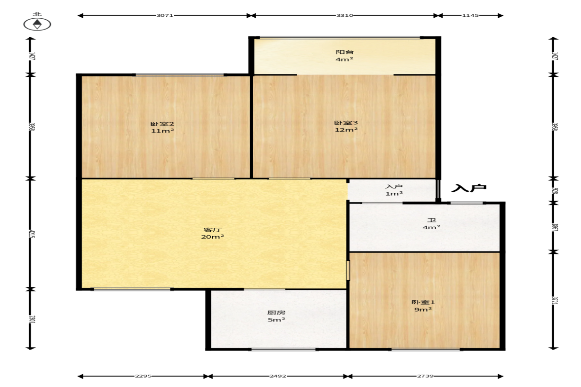 德政园  3室2厅1卫    53.8万户型图