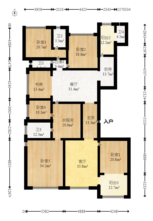 恒大名都  4室2厅4卫   158.00万室内图1